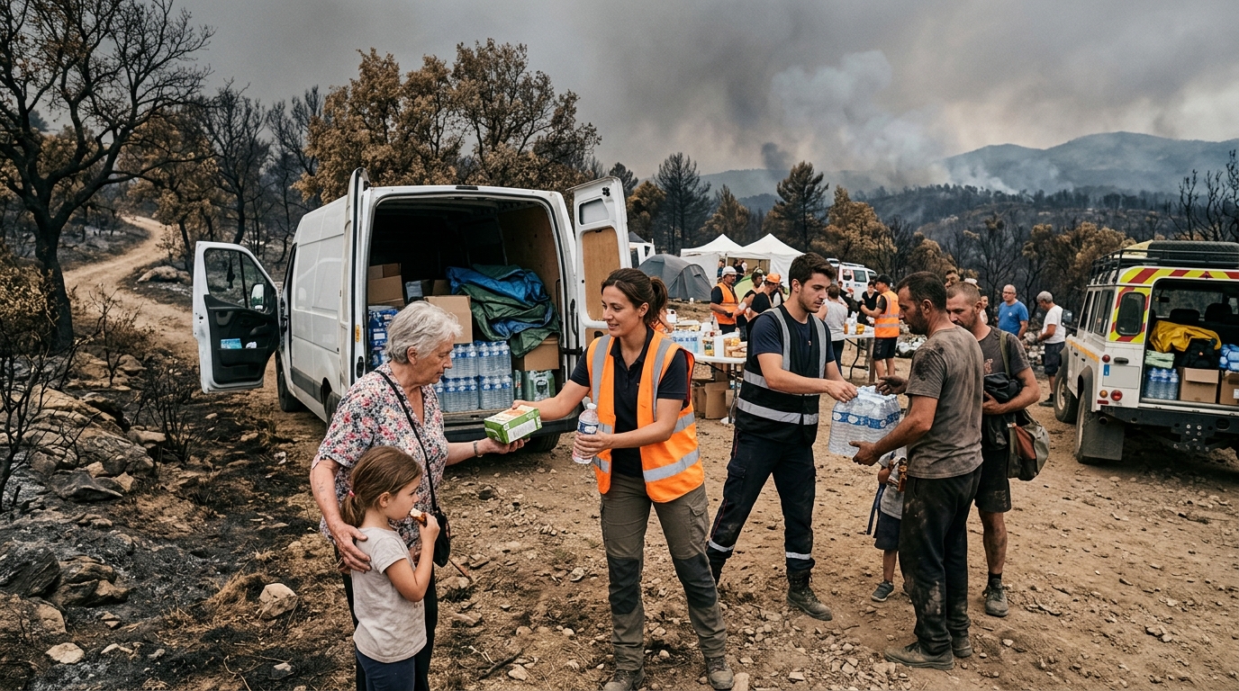 dans le var, des bénévoles unissent leurs efforts en distribuant eau et nourriture pour venir en aide aux victimes de l'incendie, offrant un soutien essentiel face à la catastrophe.