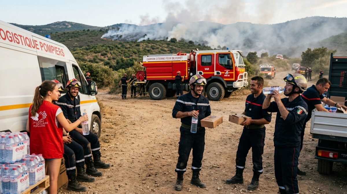 dans le var, des bénévoles se mobilisent pour apporter eau et nourriture aux sinistrés de l'incendie, offrant soutien et solidarité face à la catastrophe.