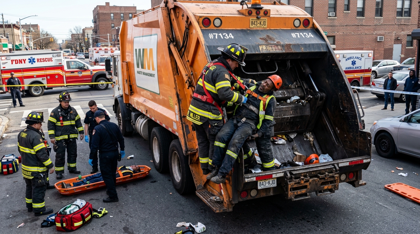 un pompier grièvement blessé en intervenant pour sauver un homme coincé dans un camion à ordures, un acte de bravoure salué par tous.